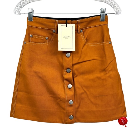 La Ligne NY Womens Mini Skirt Hutton A Line Button 5 Pocket Cinnamon Rust Sz 0*